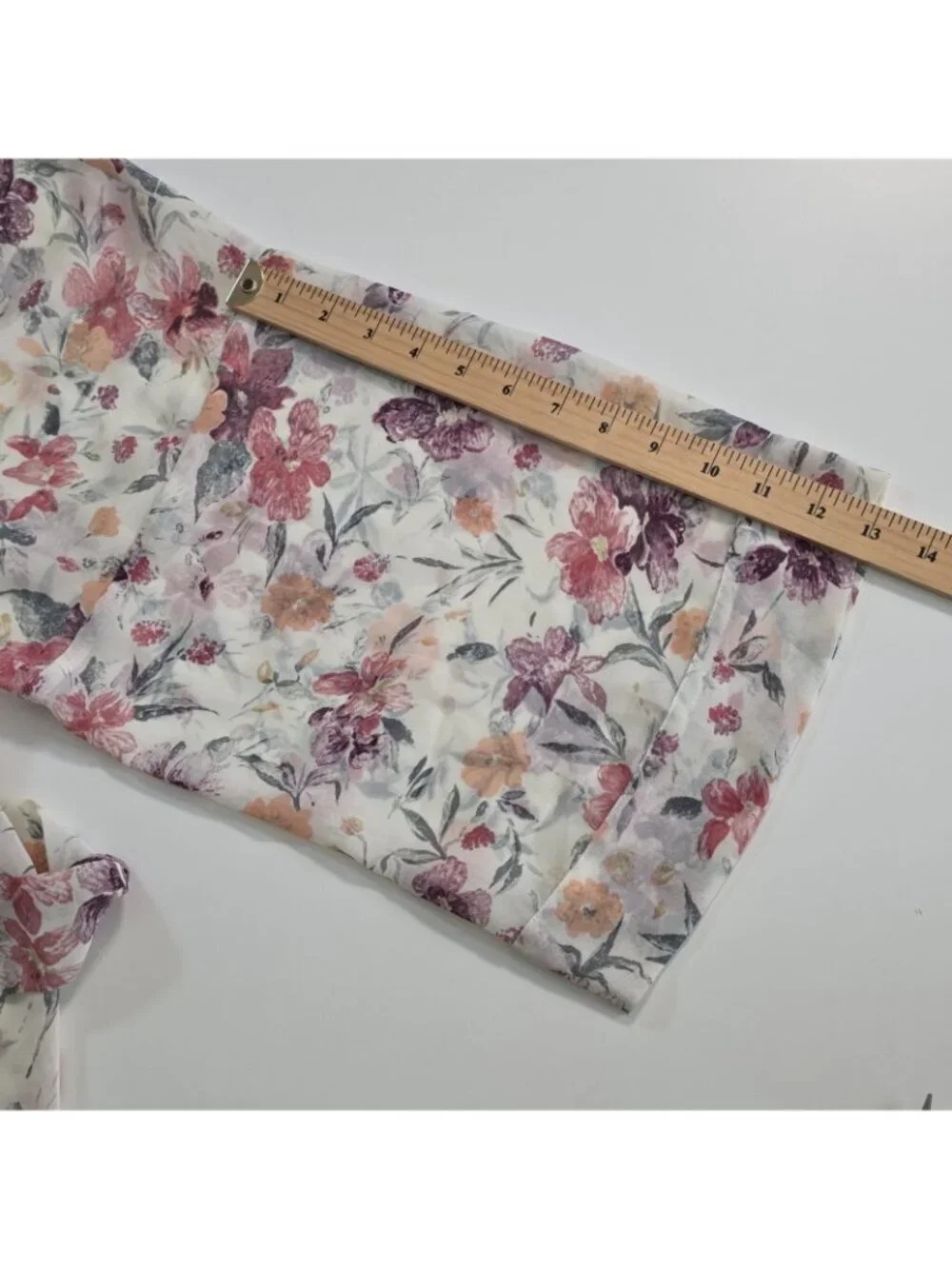 Vtg La Senza Short Kimono Robe S/M Sheer Chiffon Floral Watercolor Belt Coquette